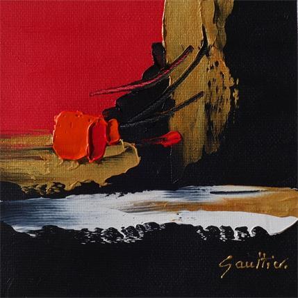 Peinture Rouge et or par Gaultier Dominique | Tableau Abstrait Huile Minimaliste