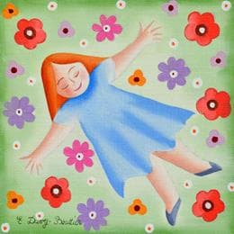 Peinture Bain de fleurs par Davy Bouttier Elisabeth | Tableau Art naïf Huile Scènes de vie