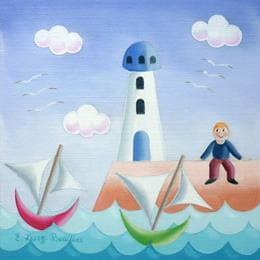 Pintura le ptit phare por Davy Bouttier Elisabeth | Pintura Naive art Oil Life style