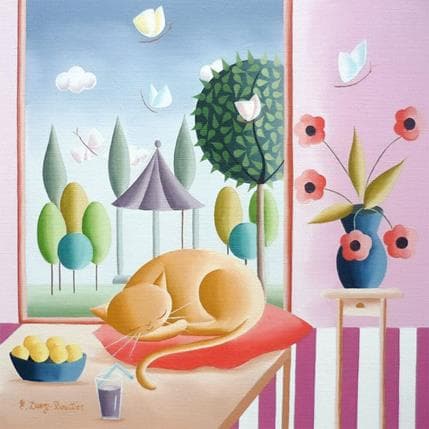 Peinture Fraicheur d'été par Davy Bouttier Elisabeth | Tableau Art naïf Huile Scènes de vie