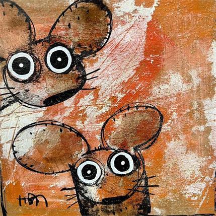 Peinture 2 brown Mice par Maury Hervé | Tableau Art Singulier Animaux