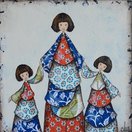 Peinture Anouchka et ses filles par Blais Delphine | Tableau Art naïf Acrylique Scènes de vie