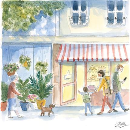 Peinture Dans ma rue par Balme Delphine | Tableau Art naïf Aquarelle scènes de vie, Urbain
