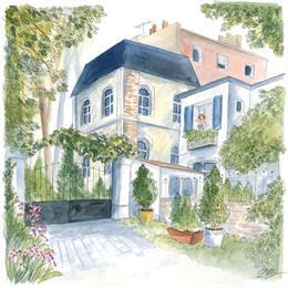 Painting La maison au bout de la rue by Balme Delphine | Painting Naive art Watercolor Landscapes, Life style, Urban