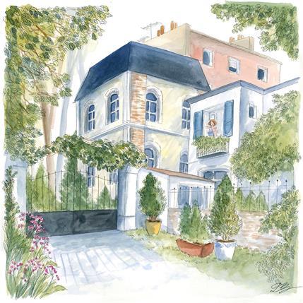 Peinture La maison au bout de la rue par Balme Delphine | Tableau Art naïf Aquarelle Paysages, scènes de vie, Urbain