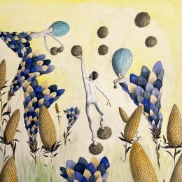 Painting La femme d'argent qui observait by Nai | Painting Naive art Acrylic Life style