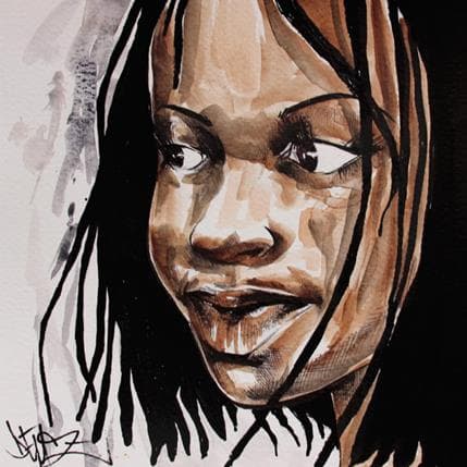 Peinture Jeune fille aux tresses par Deuz | Tableau Street Art Graffiti Portraits