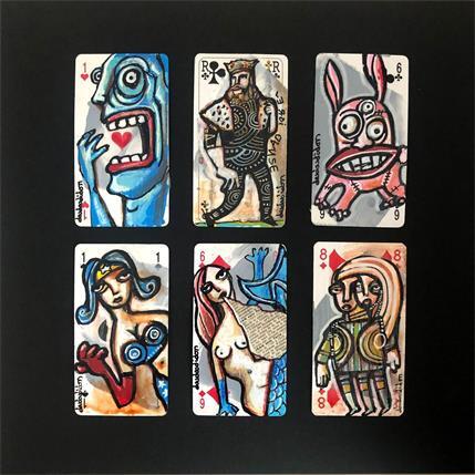 Peinture 6 cartes : Pilule pour le coeur par Doudoudidon | Tableau Art Singulier Acrylique Nu, Scènes de vie