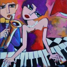 Pintura Au piano por Fauve | Pintura Figurative Acrylic Life style