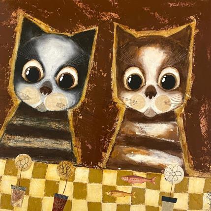 Peinture Sur la nappe à carreaux par Penaud Raphaëlle | Tableau Art naïf Acrylique