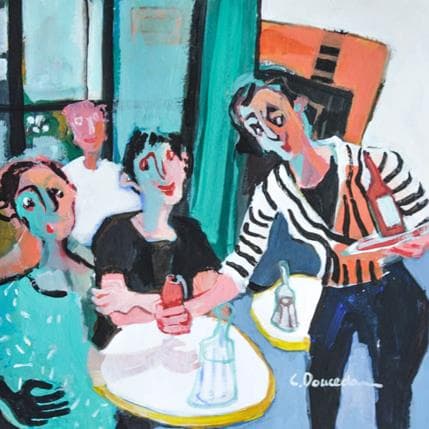 Peinture Serveuses aux deux verres par Doucedame Christine | Tableau Figuratif Acrylique scènes de vie