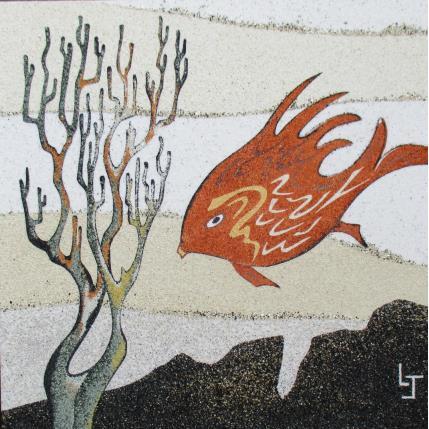 Peinture Poisson rouge imaginaire par Jovys Laurence  | Tableau Matiérisme Sable Animaux