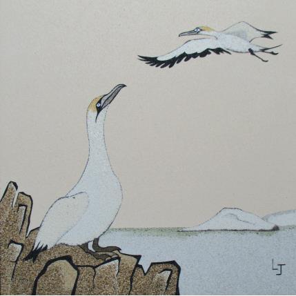 Peinture Fous de bassan par Jovys Laurence  | Tableau Matiérisme Sable Animaux, Marine, Paysages