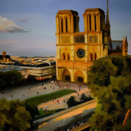 Peinture Fin de journée par Eugène Romain | Tableau Figuratif Huile Paysages, Urbain