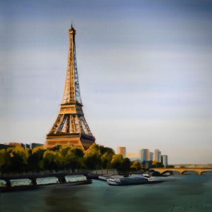 Peinture Aube Parisienne par Eugène Romain | Tableau Figuratif Huile Paysages, Urbain