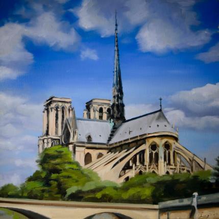 Peinture Cathédrale ensoleillée par Eugène Romain | Tableau Figuratif Huile Paysages, Urbain