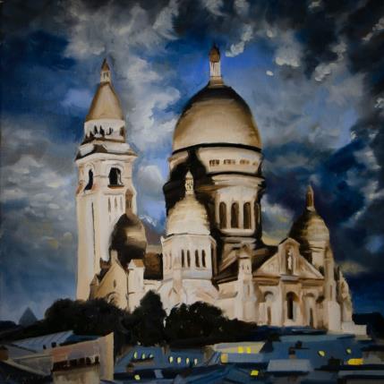 Peinture Sacré Coeur by Night par Eugène Romain | Tableau Figuratif Huile Paysages, Urbain