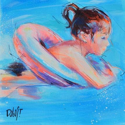 Peinture A la piscine par Dubost | Tableau Figuratif Acrylique Scènes de vie