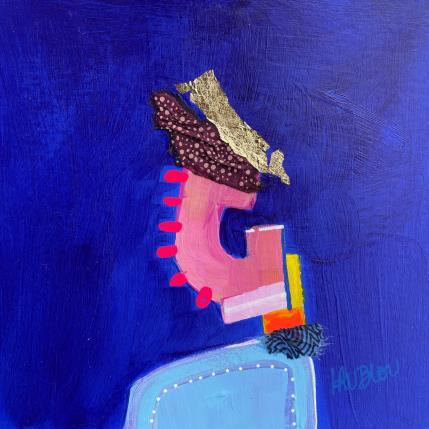 Peinture La fille aux bouclettes roses par Lau Blou | Tableau Abstrait Acrylique, carton Portraits