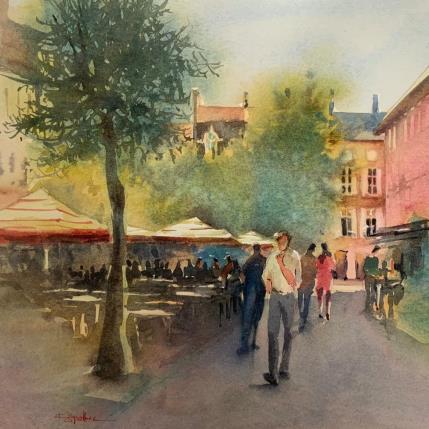 Peinture J’arrive par Seruch Capouillez Isabelle | Tableau Figuratif Aquarelle Urbain