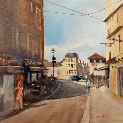 Peinture L’heure du rendez vous par Seruch Capouillez Isabelle | Tableau Figuratif Aquarelle Urbain