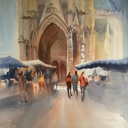 Peinture Jour de marché par Seruch Capouillez Isabelle | Tableau Figuratif Aquarelle Urbain