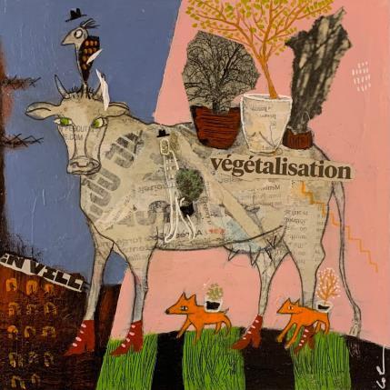 Peinture Vers la ville par Colin Sylvie | Tableau Art Singulier Acrylique, Collage, Pastel Animaux