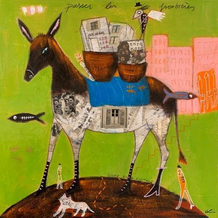 Peinture Passer les frontières par Colin Sylvie | Tableau Art Singulier Acrylique, Collage, Pastel Animaux