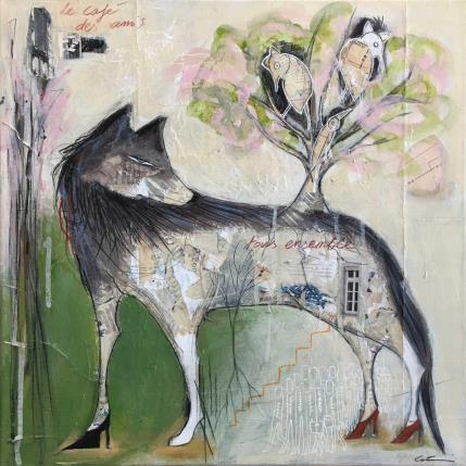 Peinture Tous ensemble par Colin Sylvie | Tableau Art Singulier Acrylique, Collage, Pastel Animaux