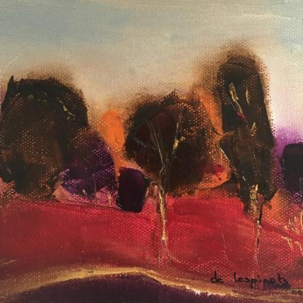 Peinture Paysage Rouge par Chebrou de Lespinats Nadine | Tableau Abstrait Huile Minimaliste, Paysages