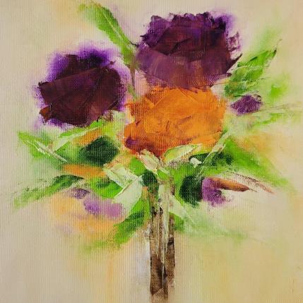 Peinture Bouquet Violet Orange par Chebrou de Lespinats Nadine | Tableau Abstrait Huile Natures mortes, Scènes de vie
