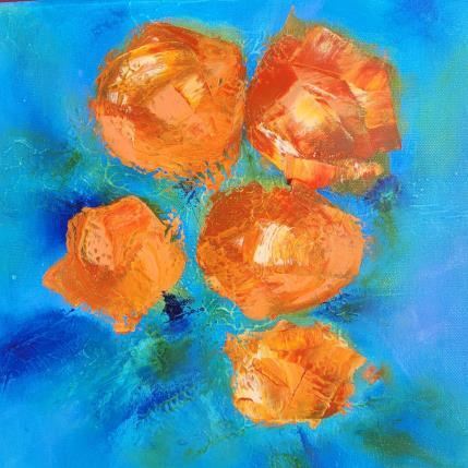 Peinture Fleurs Orange par Chebrou de Lespinats Nadine | Tableau Abstrait Huile Natures mortes
