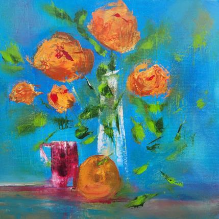 Peinture Bouquet Orange par Chebrou de Lespinats Nadine | Tableau Abstrait Huile Natures mortes