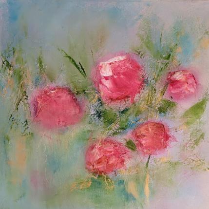 Peinture Fleurs Rose par Chebrou de Lespinats Nadine | Tableau Abstrait Huile Natures mortes