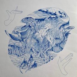 Painting Sans titre 4 by Lujaam | Painting Surrealism Ink Landscapes, Marine