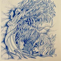 Painting Jungle onduleuse by Lujaam | Painting Surrealism Ink Animals, Nature