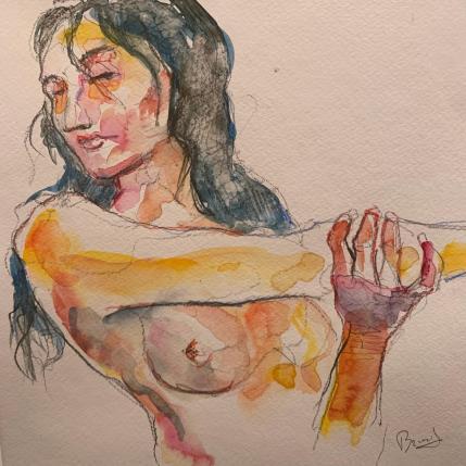 Peinture Alice main sous le coude par Brunel Sébastien | Tableau Figuratif Aquarelle Nu