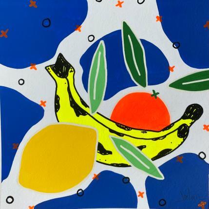 Peinture Yellow Lemon and a Yellow Banana over Blue par JuLIaN | Tableau Pop-art Acrylique Natures mortes