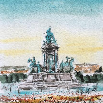 Peinture Vienne Statue de l’impératrice Marie Thérèse d’Autriche par Hoffmann Elisabeth | Tableau Figuratif Aquarelle Urbain