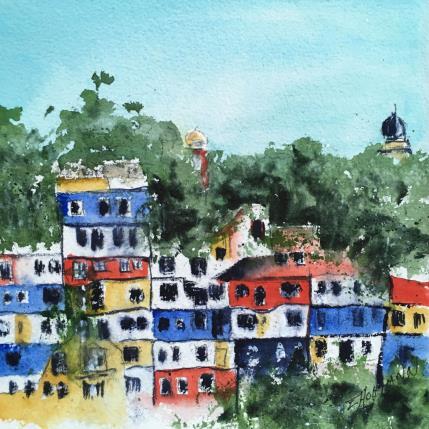 Peinture Vienne Maisons Hundertwasser par Hoffmann Elisabeth | Tableau Figuratif Aquarelle Urbain