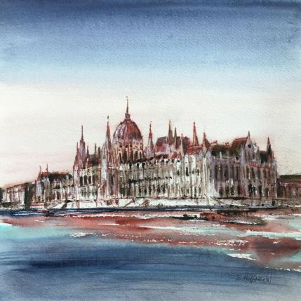 Peinture Budapest Parlement de Hongrie par Hoffmann Elisabeth | Tableau Figuratif Aquarelle Urbain
