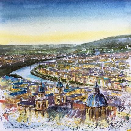 Peinture Vienne Le Danube par Hoffmann Elisabeth | Tableau Figuratif Aquarelle Paysages