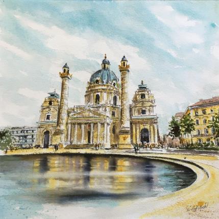 Painting Karlskirche by Hoffmann Elisabeth | Painting Figurative Watercolor Urban