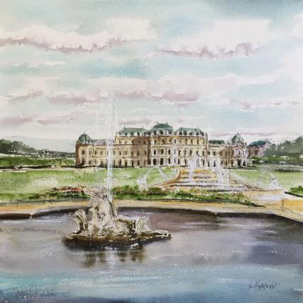 Peinture Vienne Bassin d’eau du Belvédère par Hoffmann Elisabeth | Tableau Figuratif Aquarelle Urbain