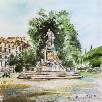 Peinture Vienne Monument de Mozart par Hoffmann Elisabeth | Tableau Figuratif Aquarelle Urbain