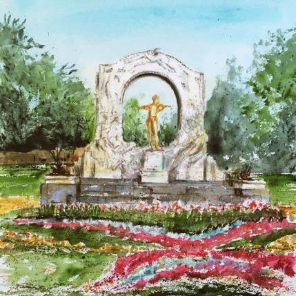 Peinture Vienne Monument de Strauss par Hoffmann Elisabeth | Tableau Figuratif Aquarelle Urbain