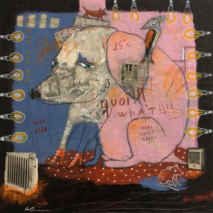 Peinture What!! par Colin Sylvie | Tableau Art Singulier Acrylique, Collage, Pastel Animaux