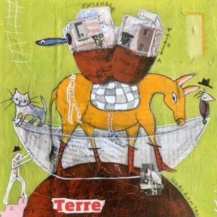 Peinture Planète terre par Colin Sylvie | Tableau Art Singulier Acrylique, Collage, Pastel Animaux