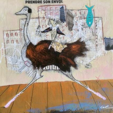 Peinture Prendre son envol par Colin Sylvie | Tableau Art Singulier Acrylique, Collage, Pastel Animaux