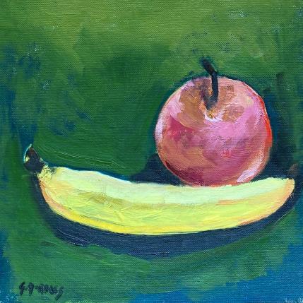Peinture POMME BANANE 1 par Morales Géraldine | Tableau Figuratif Acrylique, Huile Natures mortes